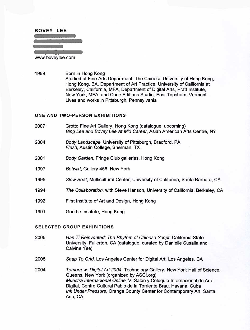 Bovey Lee's Resume, pg 1